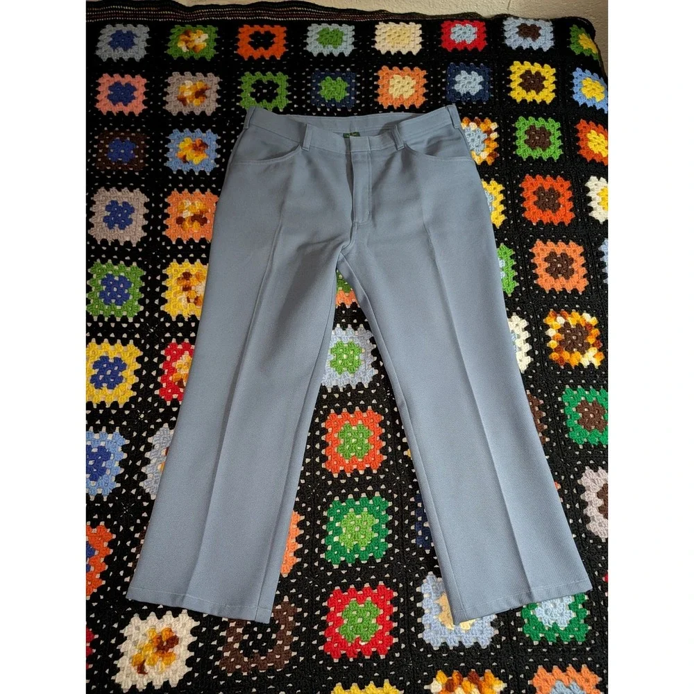 Vintage Scandia Woods Business Pants 1970s Polyester Blue Size‎ 35x25.5